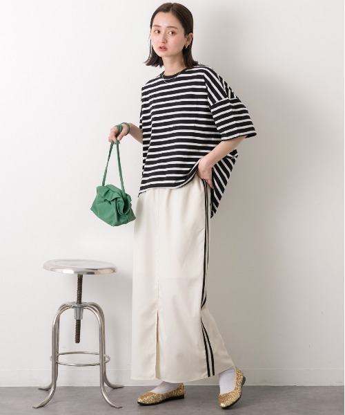 ad thie(アドティエ)の「ポケット付き ボーダーTシャツ(Tシャツ/カットソー・レディース・モスグリーン/モカ/ネイビー/オフホワイト/ピンク/ブラック/ライトブルー・FREE)」の16枚目の写真