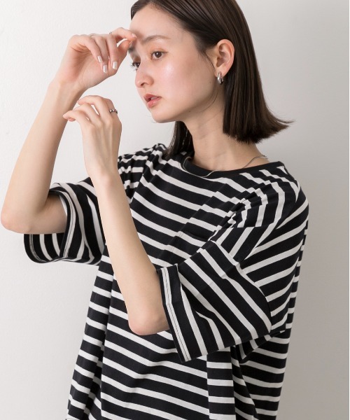 ad thie(アドティエ)の「ポケット付き ボーダーTシャツ(Tシャツ/カットソー・レディース・モスグリーン/モカ/ネイビー/オフホワイト/ピンク/ブラック/ライトブルー・FREE)」の17枚目の写真