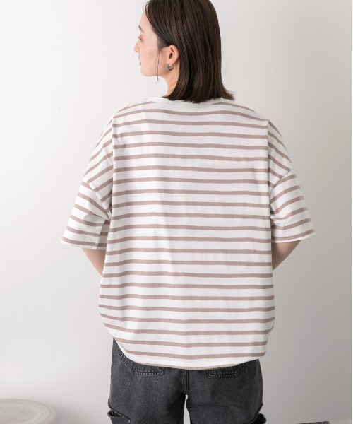 ad thie(アドティエ)の「ポケット付き ボーダーTシャツ(Tシャツ/カットソー・レディース・モスグリーン/モカ/ネイビー/オフホワイト/ピンク/ブラック/ライトブルー・FREE)」の20枚目の写真