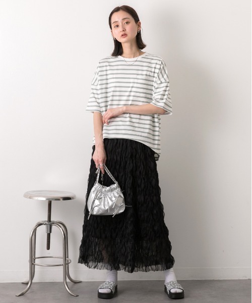ad thie(アドティエ)の「ポケット付き ボーダーTシャツ(Tシャツ/カットソー・レディース・モスグリーン/モカ/ネイビー/オフホワイト/ピンク/ブラック/ライトブルー・FREE)」の21枚目の写真