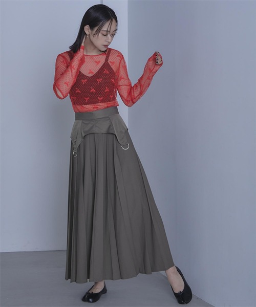 miette（ミエット）の「ガーターデザインプリーツスカート（スカート・レディース・チャコール/ブラック・FREE）」の7枚目の写真