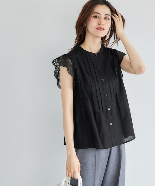coca(coca)(コカ)の「肩レースギャザーコットンブラウス(シャツ/ブラウス・レディース・ブラック/ホワイト・M/L)」の5枚目の写真