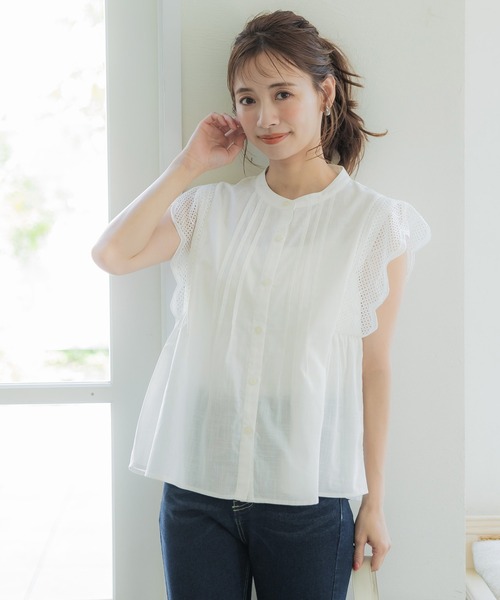 coca(coca)(コカ)の「肩レースギャザーコットンブラウス(シャツ/ブラウス・レディース・ブラック/ホワイト・M/L)」の10枚目の写真