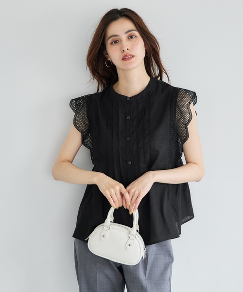 coca(coca)(コカ)の「肩レースギャザーコットンブラウス(シャツ/ブラウス・レディース・ブラック/ホワイト・M/L)」の16枚目の写真