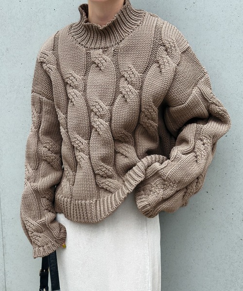 セール】アラン柄スポンディッシュハイネックニット（ニット/セーター