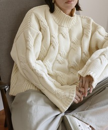 アラン柄スポンディッシュハイネックニット