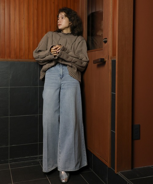 セール】アラン柄スポンディッシュハイネックニット（ニット/セーター