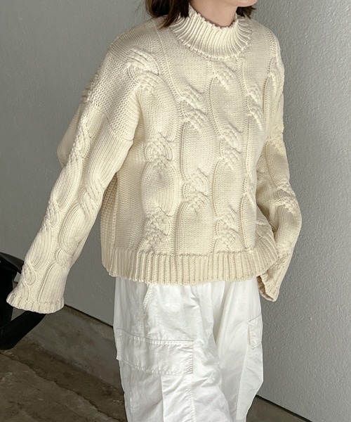 セール】アラン柄スポンディッシュハイネックニット（ニット/セーター