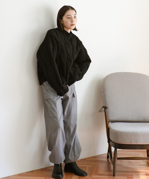 セール】アラン柄スポンディッシュハイネックニット（ニット/セーター