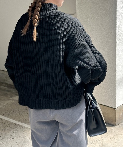 セール】アラン柄スポンディッシュハイネックニット（ニット/セーター