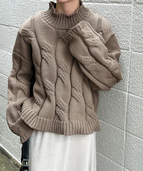 セール】アラン柄スポンディッシュハイネックニット（ニット/セーター