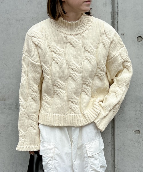 セール】アラン柄スポンディッシュハイネックニット（ニット/セーター