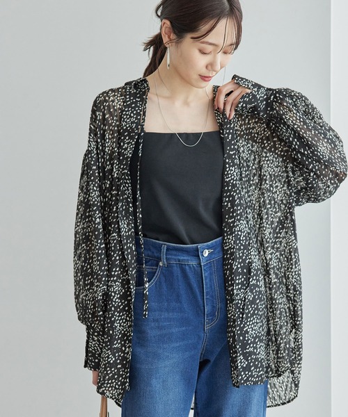 セール】羽織りも前後2WAYシアー柄リボンブラウス（シャツ/ブラウス