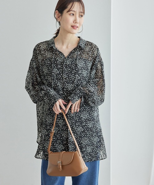セール】羽織りも前後2WAYシアー柄リボンブラウス（シャツ/ブラウス