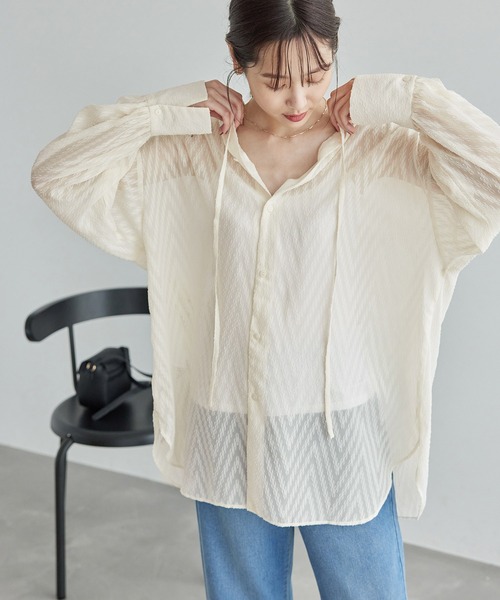 ROPE' PICNIC（ロペピクニック）の「羽織りも前後２WAYシアー柄リボンブラウス（シャツ/ブラウス・レディース・オフホワイト/ブラック系その他/ピンク/ベージュ系その他・38）」の14枚目の写真