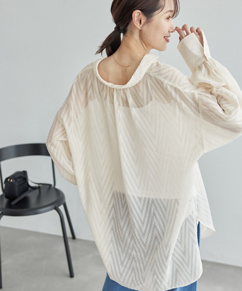 ROPE' PICNIC（ロペピクニック）の「羽織りも前後２WAYシアー柄リボンブラウス（シャツ/ブラウス・レディース・オフホワイト/ブラック系その他/ピンク/ベージュ系その他・38）」の16枚目の写真