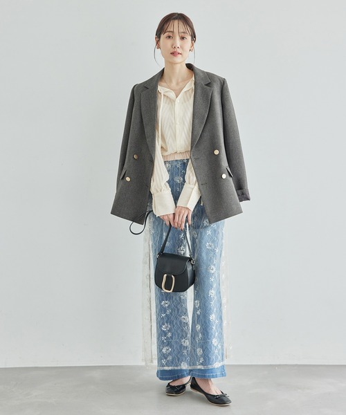 セール】羽織りも前後2WAYシアー柄リボンブラウス（シャツ/ブラウス