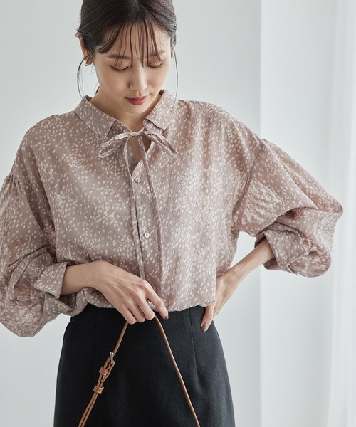セール】羽織りも前後2WAYシアー柄リボンブラウス（シャツ/ブラウス