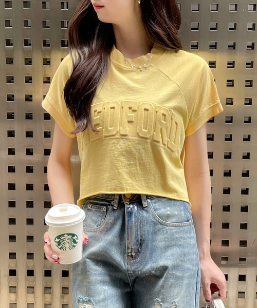 clear（クリア）の「ピグメント加工エンボスカットソートップス［着回し力抜群 大人 カジュアル］≪再入荷≫（Tシャツ/カットソー・レディース・アイボリー/グリーン/イエロー/グレー・F）」の12枚目の写真