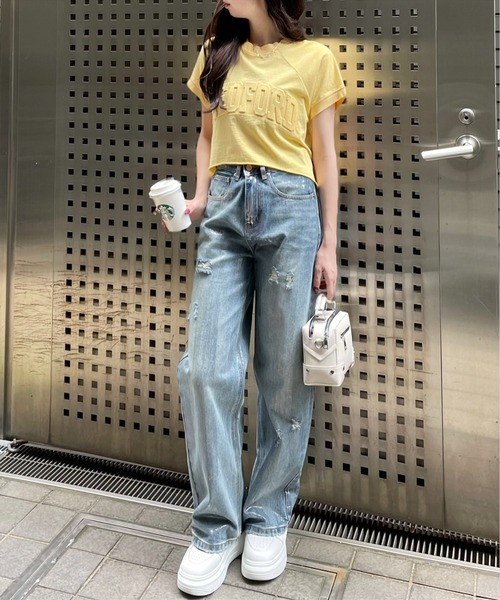 clear（クリア）の「ピグメント加工エンボスカットソートップス［着回し力抜群 大人 カジュアル］≪再入荷≫（Tシャツ/カットソー・レディース・アイボリー/グリーン/イエロー/グレー・F）」の11枚目の写真