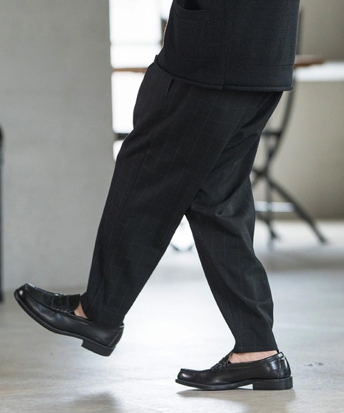 mp12640- Windowpane Check Tapered Pants テーパードパンツ