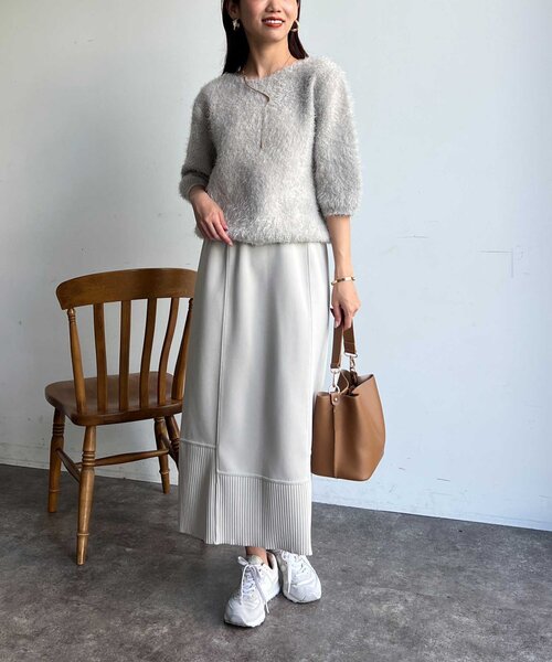 Chez toi(シェトワ)の「Wフェイスシャギー6分袖プルオーバー(ニット/セーター・レディース・ライトグレー/グリーン/チャコールグレー・FREE)」の11枚目の写真