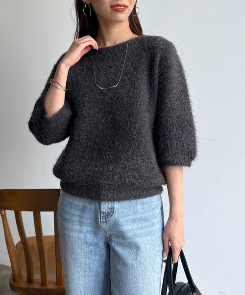 Chez toi(シェトワ)の「Wフェイスシャギー6分袖プルオーバー(ニット/セーター・レディース・ライトグレー/グリーン/チャコールグレー・FREE)」の15枚目の写真