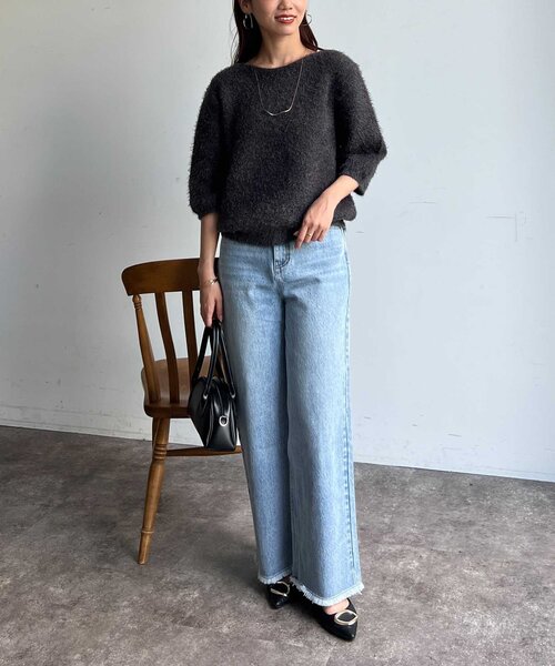 Chez toi(シェトワ)の「Wフェイスシャギー6分袖プルオーバー(ニット/セーター・レディース・ライトグレー/グリーン/チャコールグレー・FREE)」の21枚目の写真