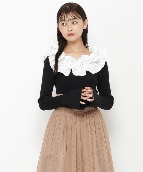 REDYAZEL（レディアゼル）の「フリルドッキングリブニット（ニット/セーター・レディース・ブラック/ブルー/ピンク・FREE）」の2枚目の写真