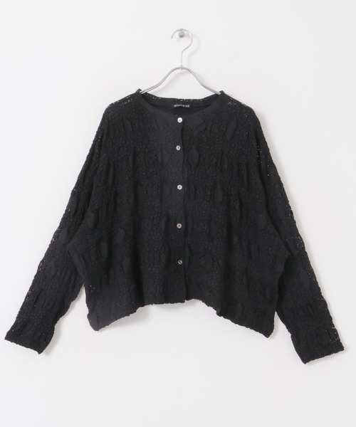 mizuiroind（ミズイロインド）の「mizuiro ind　sheerpattern knitting cardigan（カーディガン/ボレロ・レディース・ブラック/ダークグレー・ONE）」の10枚目の写真