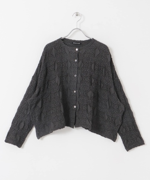 mizuiroind（ミズイロインド）の「mizuiro ind　sheerpattern knitting cardigan（カーディガン/ボレロ・レディース・ブラック/ダークグレー・ONE）」の9枚目の写真