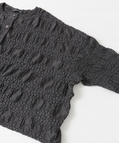 mizuiroind（ミズイロインド）の「mizuiro ind　sheerpattern knitting cardigan（カーディガン/ボレロ・レディース・ブラック/ダークグレー・ONE）」の7枚目の写真