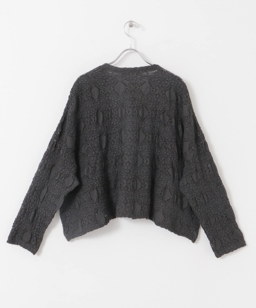 mizuiroind（ミズイロインド）の「mizuiro ind　sheerpattern knitting cardigan（カーディガン/ボレロ・レディース・ブラック/ダークグレー・ONE）」の6枚目の写真