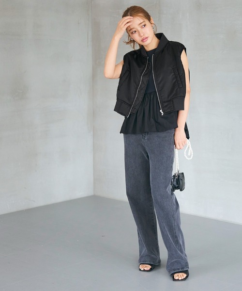 coca（coca）（コカ）の「MA-1ノースリーブジャケット（MA-1・レディース・ブラック/カーキ・ONE SIZE）」の9枚目の写真