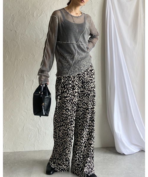 She's Closet（シーズクローゼット）の「レオパード/豹ヒョウ柄ワイドストレートロングイージープリーツパンツ（その他パンツ・レディース・オフホワイト/ブラック/ホワイト系その他/ブラック系その他2/ブラック系その他・M/L）」の7枚目の写真