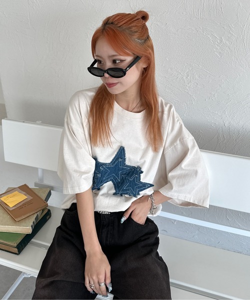sedacle（セダクル）の「デニムスターアップリケT（Tシャツ/カットソー・メンズ・チャコールグレー/ブラウン/アイボリー・LARGE/SMALL/MEDIUM）」の4枚目の写真