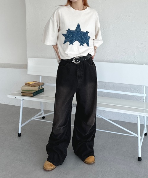 sedacle（セダクル）の「デニムスターアップリケT（Tシャツ/カットソー・メンズ・チャコールグレー/ブラウン/アイボリー・LARGE/SMALL/MEDIUM）」の7枚目の写真