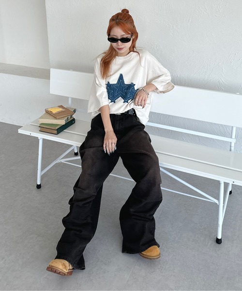 sedacle（セダクル）の「デニムスターアップリケT（Tシャツ/カットソー・メンズ・チャコールグレー/ブラウン/アイボリー・LARGE/SMALL/MEDIUM）」の8枚目の写真
