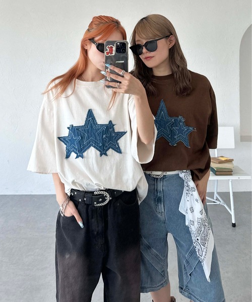 sedacle（セダクル）の「デニムスターアップリケT（Tシャツ/カットソー・メンズ・チャコールグレー/ブラウン/アイボリー・LARGE/SMALL/MEDIUM）」の10枚目の写真
