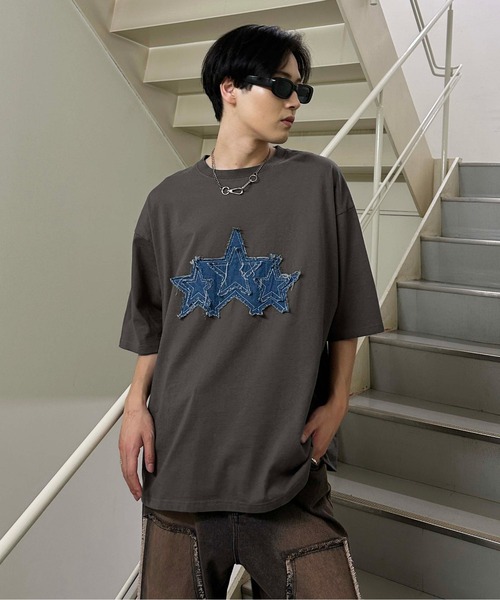 sedacle（セダクル）の「デニムスターアップリケT（Tシャツ/カットソー・メンズ・チャコールグレー/ブラウン/アイボリー・LARGE/SMALL/MEDIUM）」の18枚目の写真