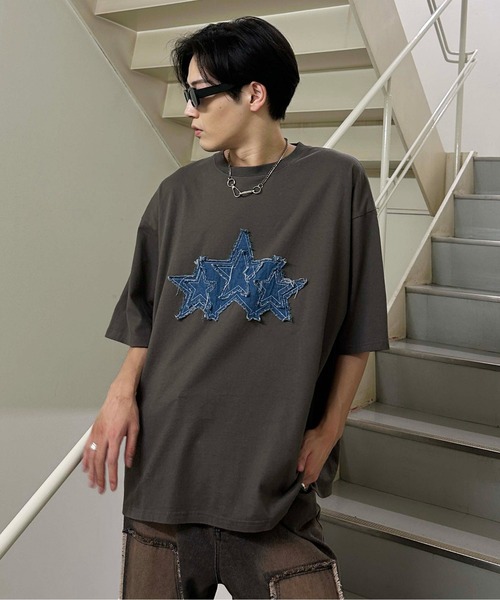 sedacle（セダクル）の「デニムスターアップリケT（Tシャツ/カットソー・メンズ・チャコールグレー/ブラウン/アイボリー・LARGE/SMALL/MEDIUM）」の19枚目の写真