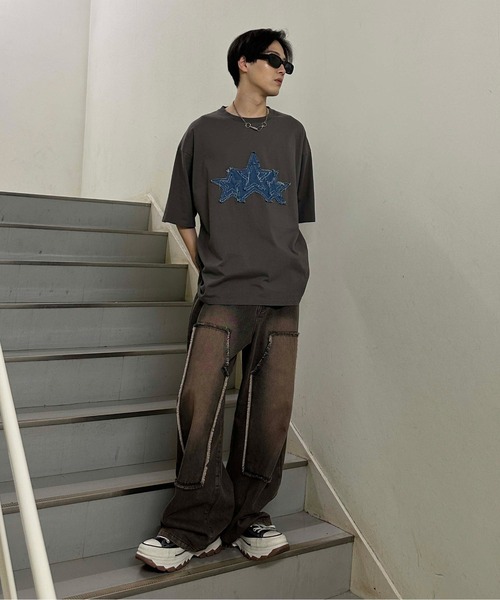 sedacle（セダクル）の「デニムスターアップリケT（Tシャツ/カットソー・メンズ・チャコールグレー/ブラウン/アイボリー・LARGE/SMALL/MEDIUM）」の20枚目の写真