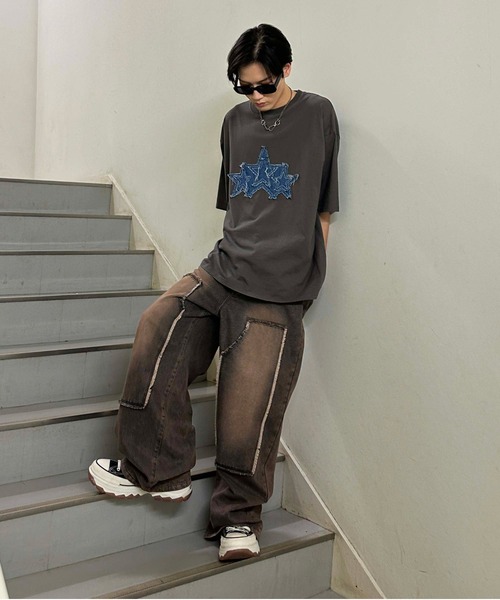 sedacle（セダクル）の「デニムスターアップリケT（Tシャツ/カットソー・メンズ・チャコールグレー/ブラウン/アイボリー・LARGE/SMALL/MEDIUM）」の21枚目の写真
