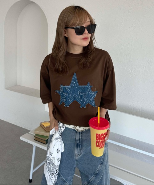 sedacle（セダクル）の「デニムスターアップリケT（Tシャツ/カットソー・メンズ・チャコールグレー/ブラウン/アイボリー・LARGE/SMALL/MEDIUM）」の22枚目の写真