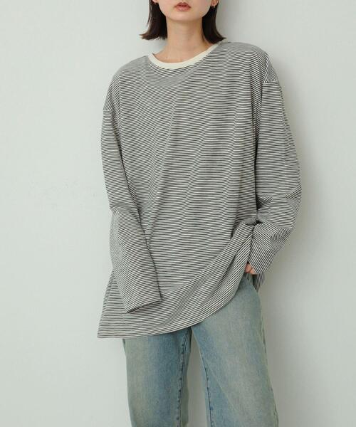 SENSE OF PLACE by URBAN RESEARCH（センスオブプレイスバイアーバンリサーチ）の「シアーボーダールーズトップ（Tシャツ/カットソー・レディース・ブラウン系その他/ホワイト系その他/グレー系その他・ONE）」の2枚目の写真