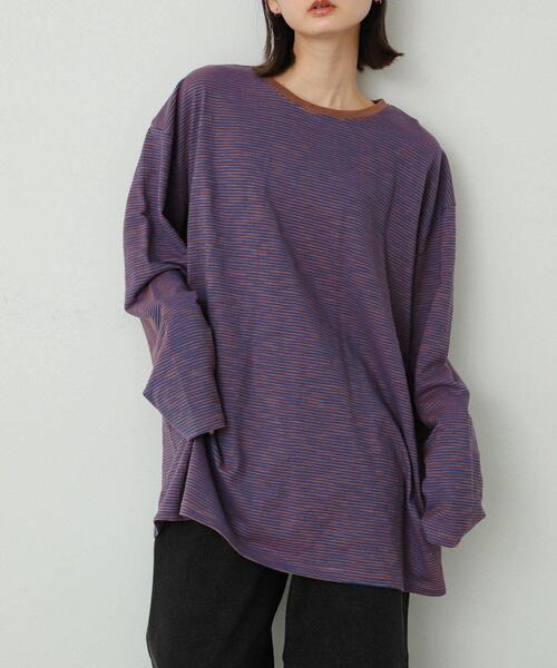 SENSE OF PLACE by URBAN RESEARCH（センスオブプレイスバイアーバンリサーチ）の「シアーボーダールーズトップ（Tシャツ/カットソー・レディース・ブラウン系その他/ホワイト系その他/グレー系その他・ONE）」の3枚目の写真