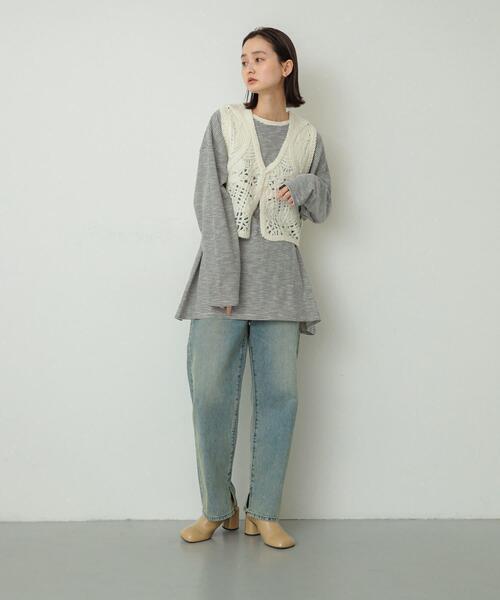 SENSE OF PLACE by URBAN RESEARCH（センスオブプレイスバイアーバンリサーチ）の「シアーボーダールーズトップ（Tシャツ/カットソー・レディース・ブラウン系その他/ホワイト系その他/グレー系その他・ONE）」の6枚目の写真