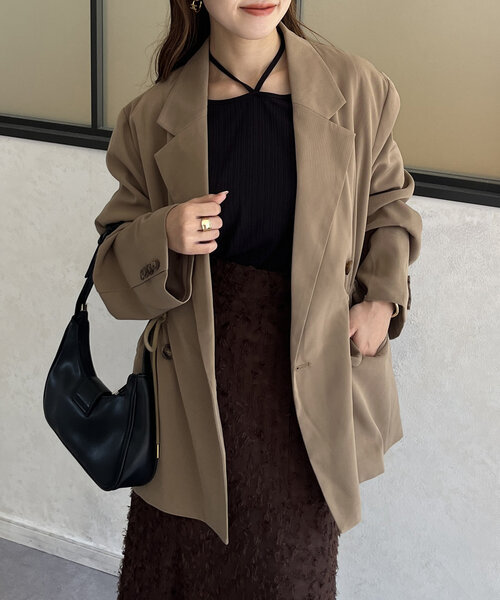 Thevon（ゼボン）の「ウエストドロストテーラードジャケット（テーラードジャケット・レディース・ネイビー/ベージュ/ブラウン・FREE）」の12枚目の写真