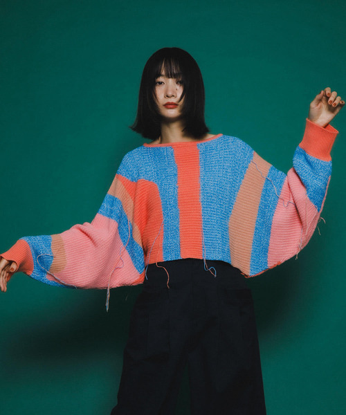 KBF（ケイビーエフ）の「アートフリンジクロップドニット（ニット/セーター・レディース・グレー系その他/オレンジ系その他・ONE）」の10枚目の写真