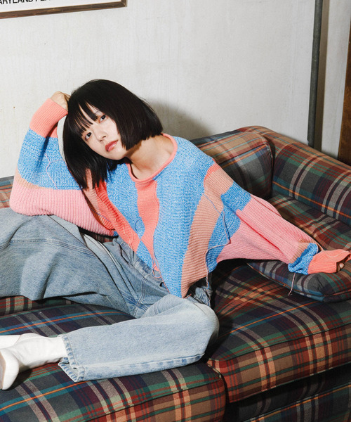 KBF（ケイビーエフ）の「アートフリンジクロップドニット（ニット/セーター・レディース・グレー系その他/オレンジ系その他・ONE）」の12枚目の写真